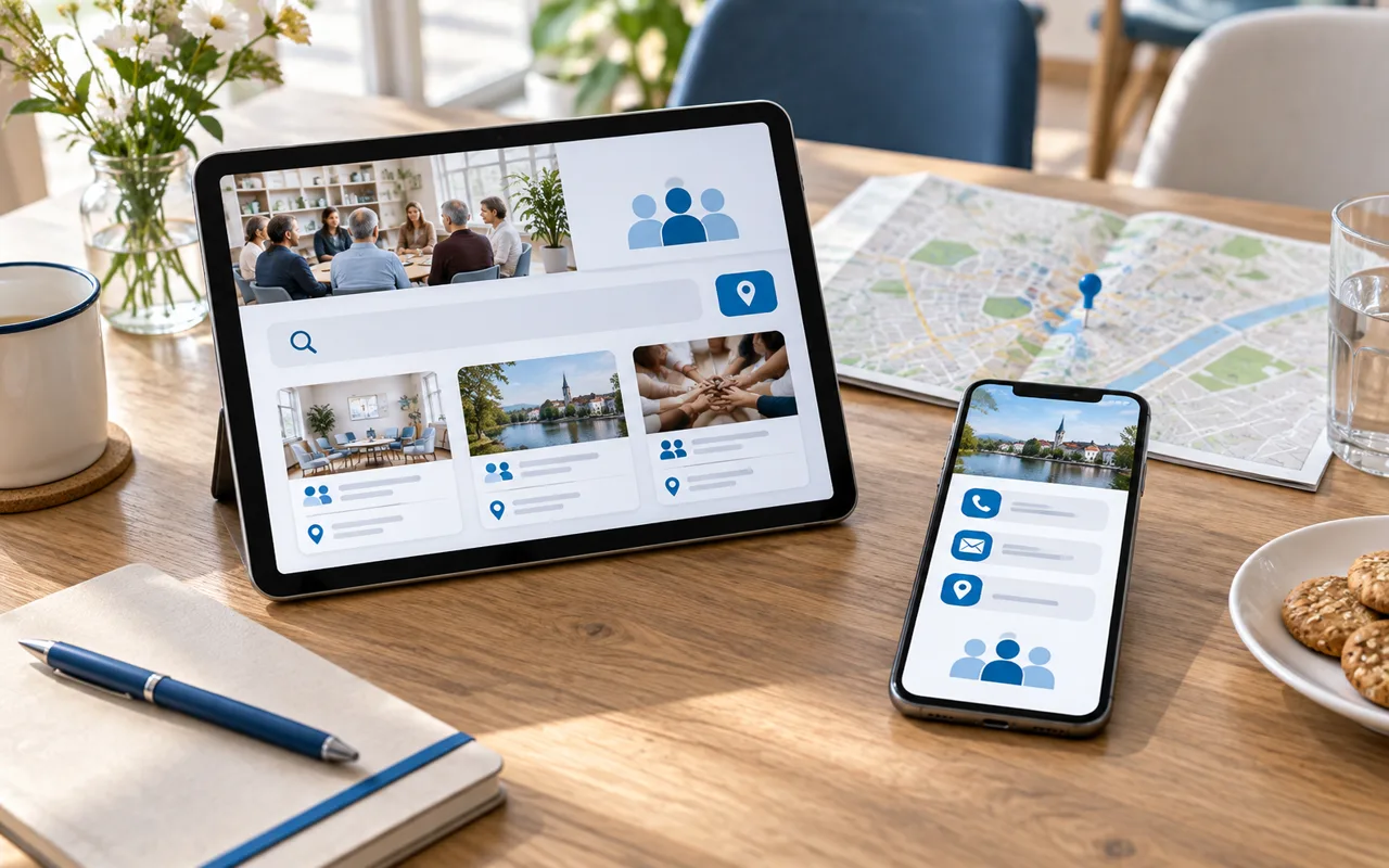 Smartphone und Tablet mit Kontakt- und Treffpunktübersicht