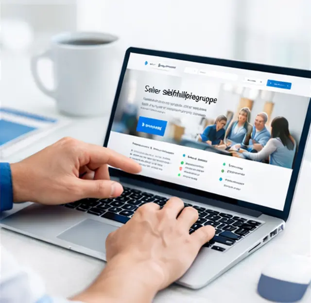 Nahaufnahme einer Website fuer Selbsthilfegruppen auf einem Laptop